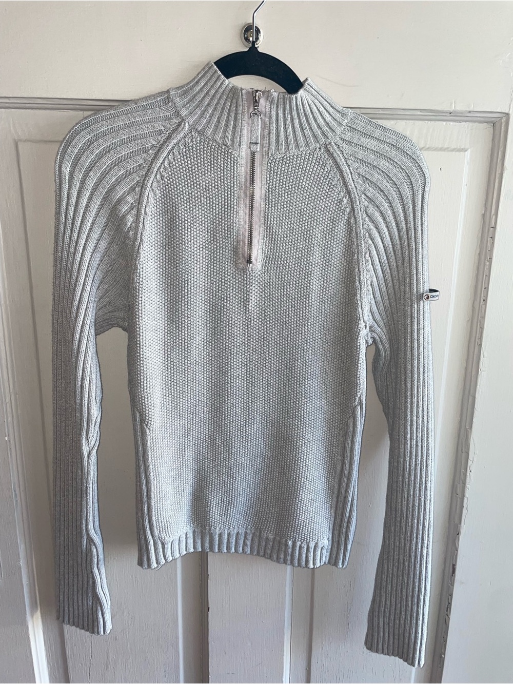 DKNY Light Gray Half-Zip Ribbed Sweater